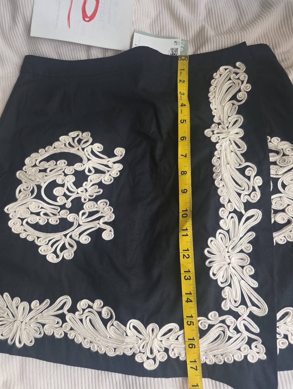 H&M Appliqued A-line Wrap Skirt black Embellishment ecru cotton BNWT - Picture 15 of 16